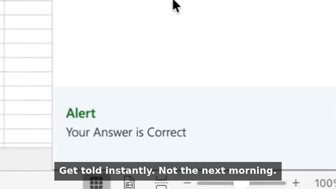 Screenshot showing 'Your Answer is Correct' alert after submission.